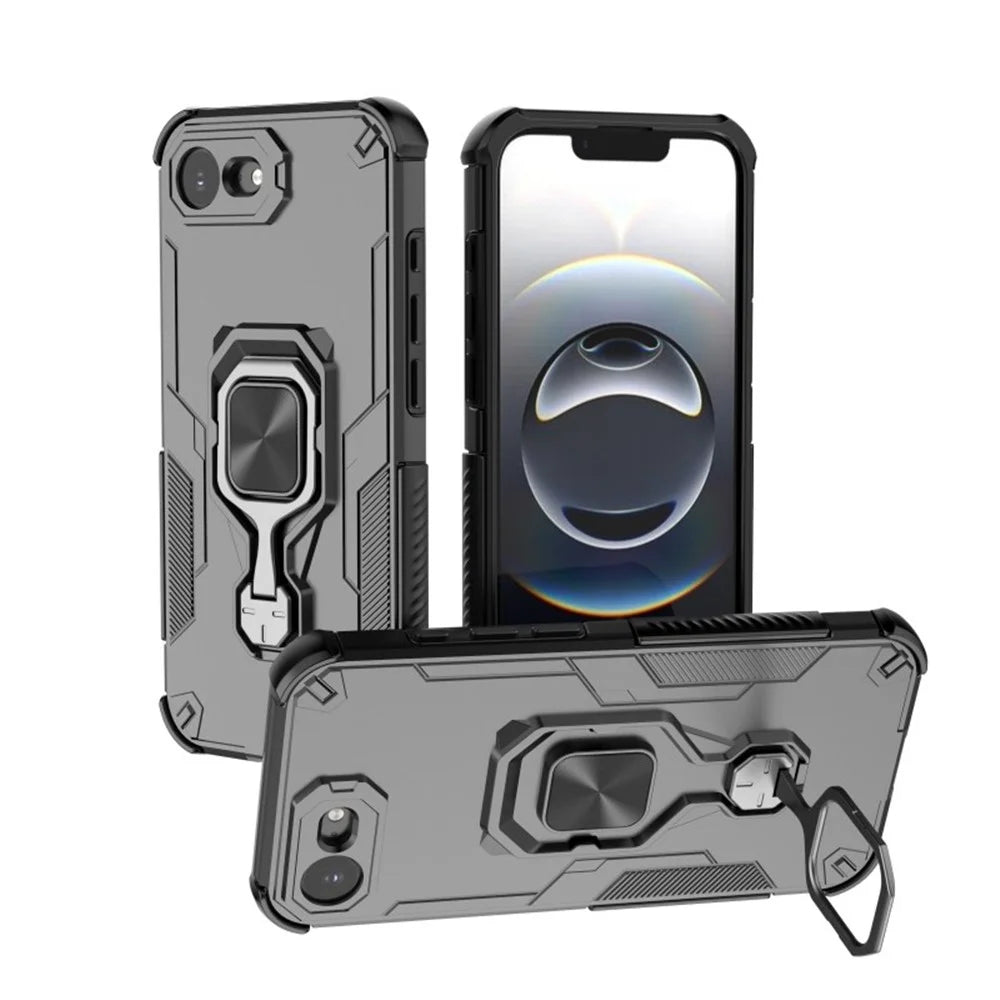 WANLONFENG For iPhone 17e / 16e Phone Case  PC TPU Back Cover Kickstand with Tempered Glass - Black - 5