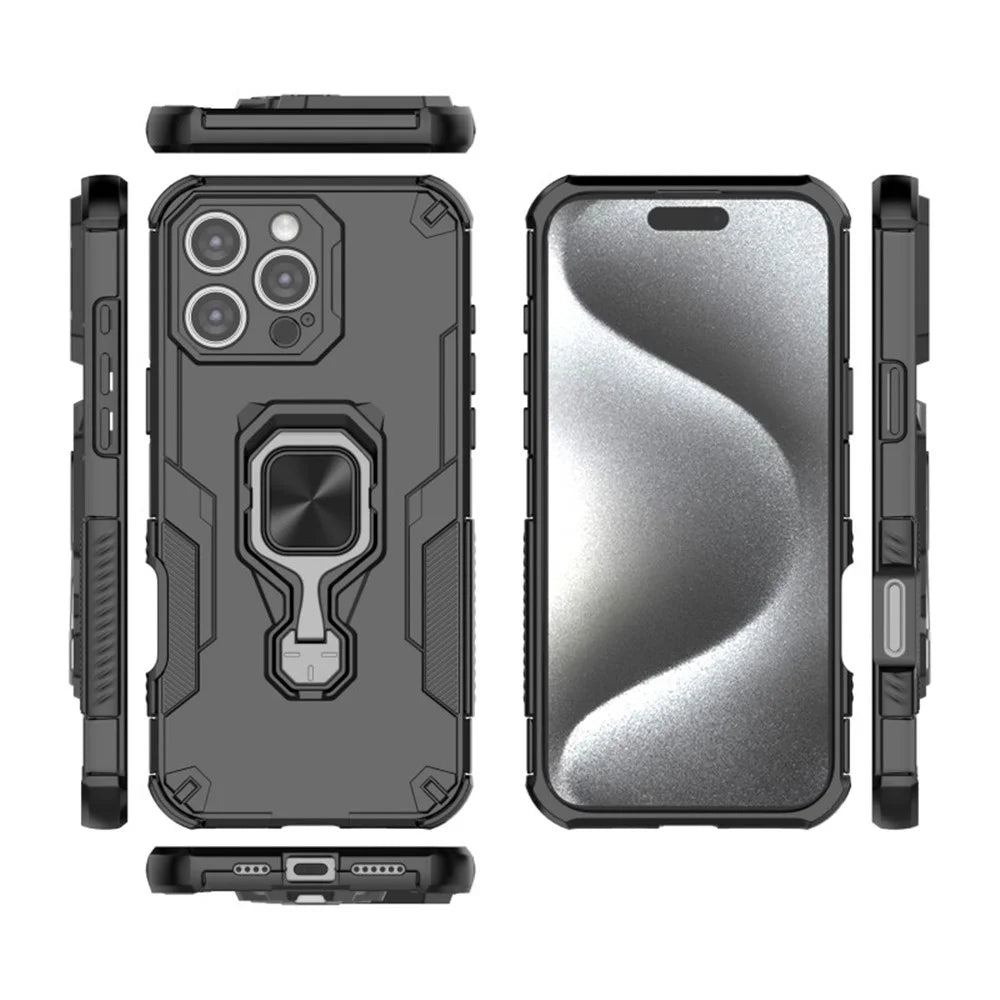 WANLONFENG For iPhone 16 Pro Max Phone Case  PC TPU Back Cover Kickstand with Tempered Glass - Black - 3