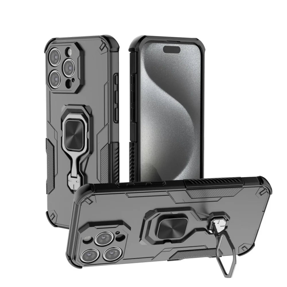 WANLONFENG For iPhone 16 Pro Max Phone Case  PC TPU Back Cover Kickstand with Tempered Glass - Black - 5