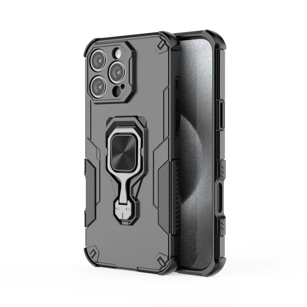 WANLONFENG For iPhone 16 Pro Phone Case  PC TPU Back Cover Kickstand with Tempered Glass - Black - 2