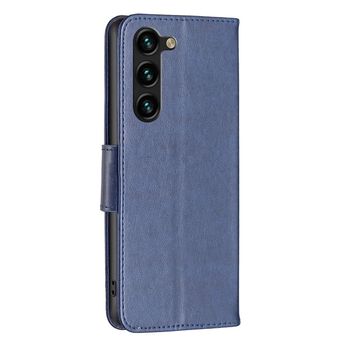 For Samsung Galaxy S23+ Wallet Case Imprinted Butterflies Leather Phone Cover with Strap - Dark Blue - 7