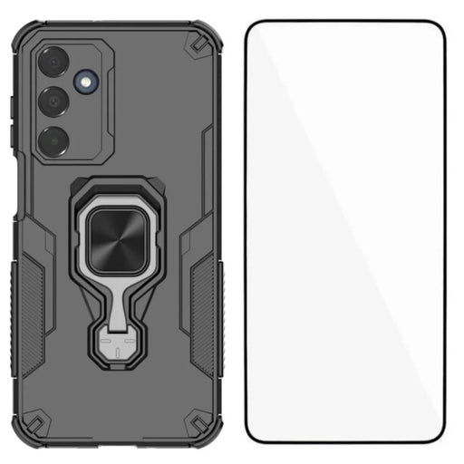 WANLONFENG For Samsung Galaxy A16 4G / Galaxy A16 5G Phone Case  PC TPU Back Cover Kickstand with Tempered Glass - Black - 1