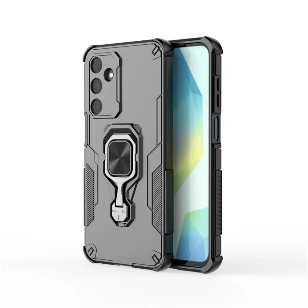 WANLONFENG For Samsung Galaxy A16 4G / Galaxy A16 5G Phone Case  PC TPU Back Cover Kickstand with Tempered Glass - Black - 2