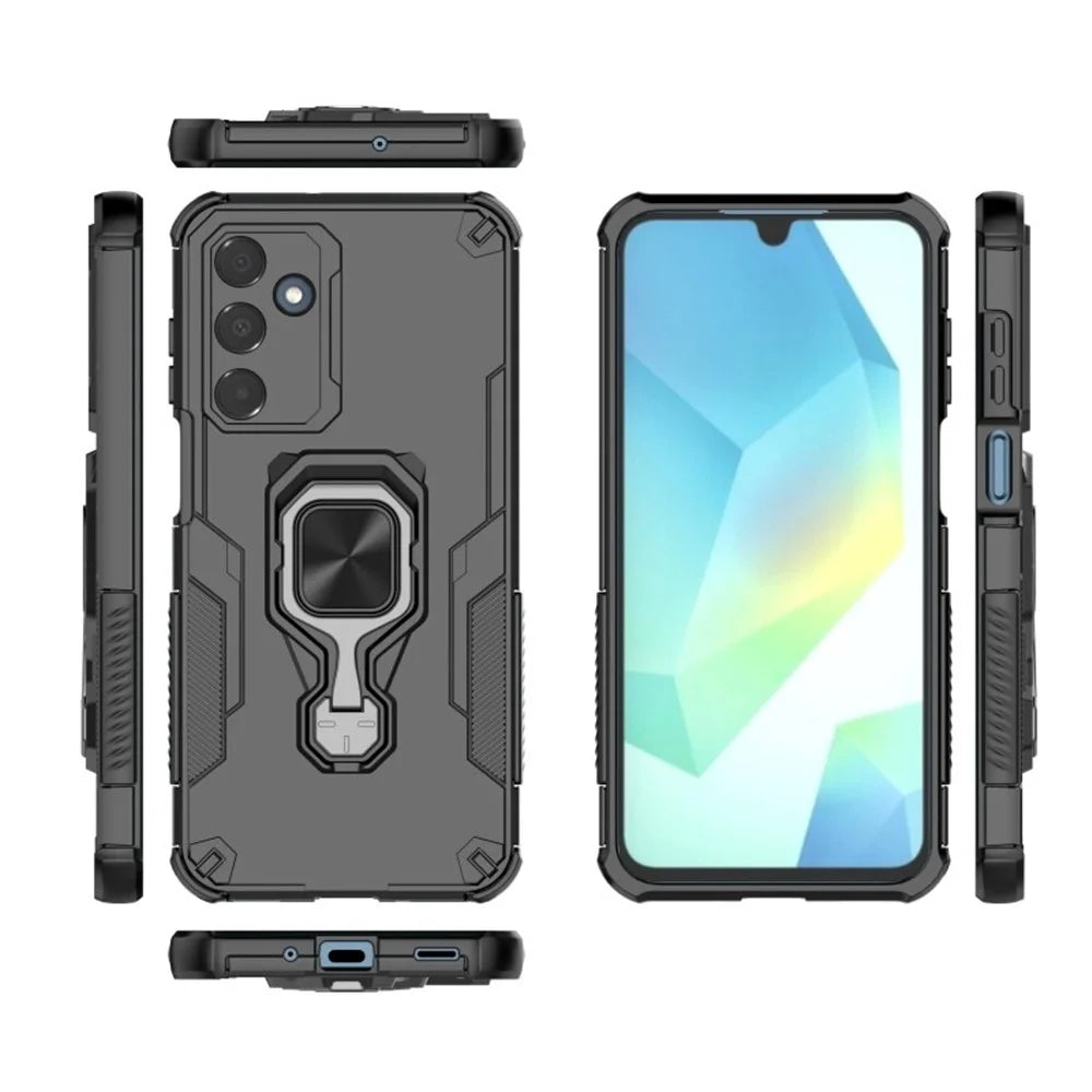 WANLONFENG For Samsung Galaxy A16 4G / Galaxy A16 5G Phone Case  PC TPU Back Cover Kickstand with Tempered Glass - Black - 3