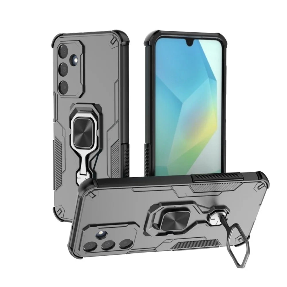 WANLONFENG For Samsung Galaxy A16 4G / Galaxy A16 5G Phone Case  PC TPU Back Cover Kickstand with Tempered Glass - Black - 5
