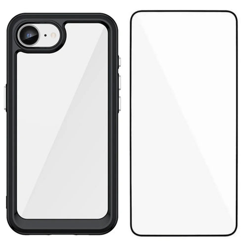 WANLONFENG For iPhone 17e / 16e Phone Case  XC Series TPU Acrylic Cover with Tempered Glass (Big Lens Hole) - Black - 1