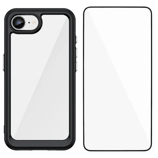 WANLONFENG For iPhone 17e / 16e Phone Case  XC Series TPU Acrylic Cover with Tempered Glass (Big Lens Hole) - Black - 1
