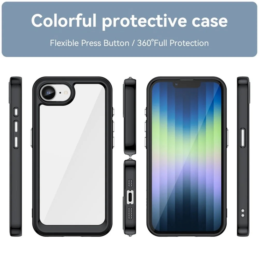 WANLONFENG For iPhone 17e / 16e Phone Case  XC Series TPU Acrylic Cover with Tempered Glass (Big Lens Hole) - Black - 3