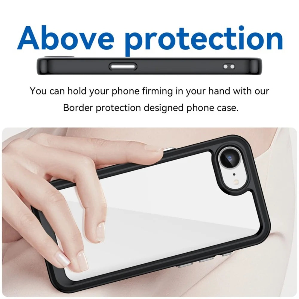 WANLONFENG For iPhone 17e / 16e Phone Case  XC Series TPU Acrylic Cover with Tempered Glass (Big Lens Hole) - Black - 5