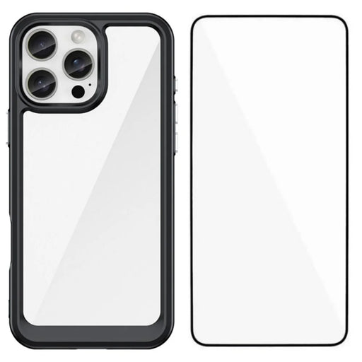WANLONFENG For iPhone 16 Pro Max Phone Case  XC Series TPU Acrylic Cover with Tempered Glass (Big Lens Hole) - Black - 1