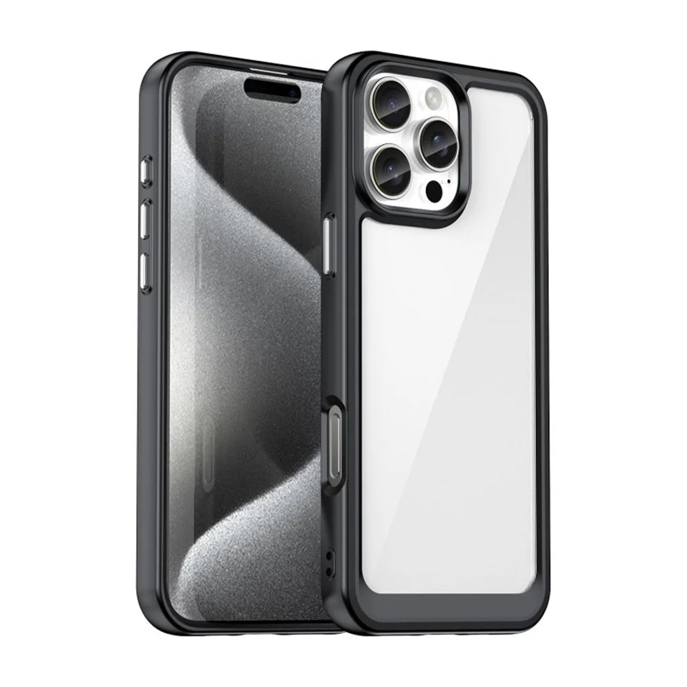 WANLONFENG For iPhone 16 Pro Phone Case  XC Series TPU Acrylic Cover with Tempered Glass (Big Lens Hole) - Black - 2