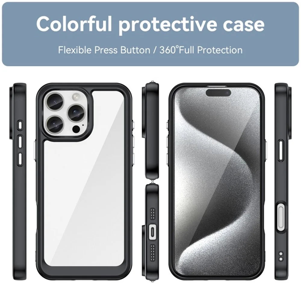 WANLONFENG For iPhone 16 Pro Phone Case  XC Series TPU Acrylic Cover with Tempered Glass (Big Lens Hole) - Black - 3