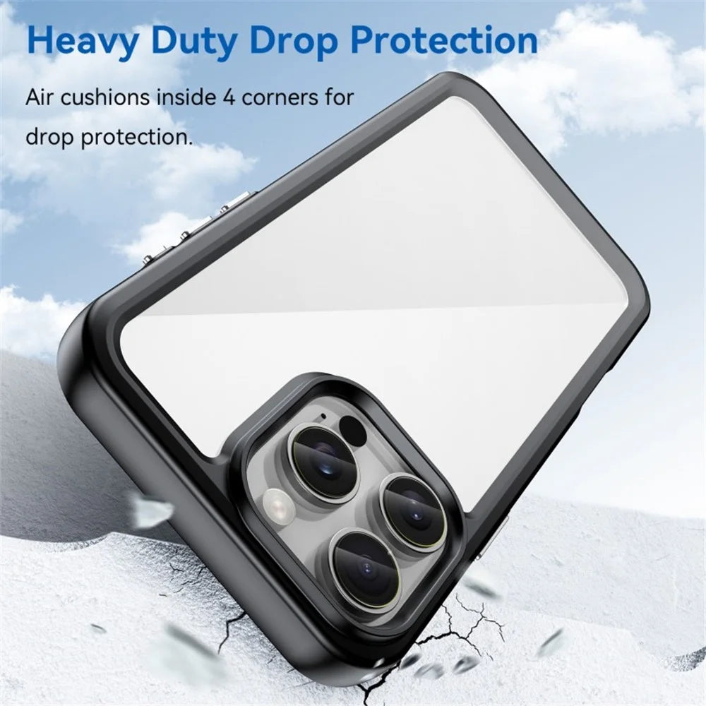 WANLONFENG For iPhone 16 Pro Phone Case  XC Series TPU Acrylic Cover with Tempered Glass (Big Lens Hole) - Black - 4