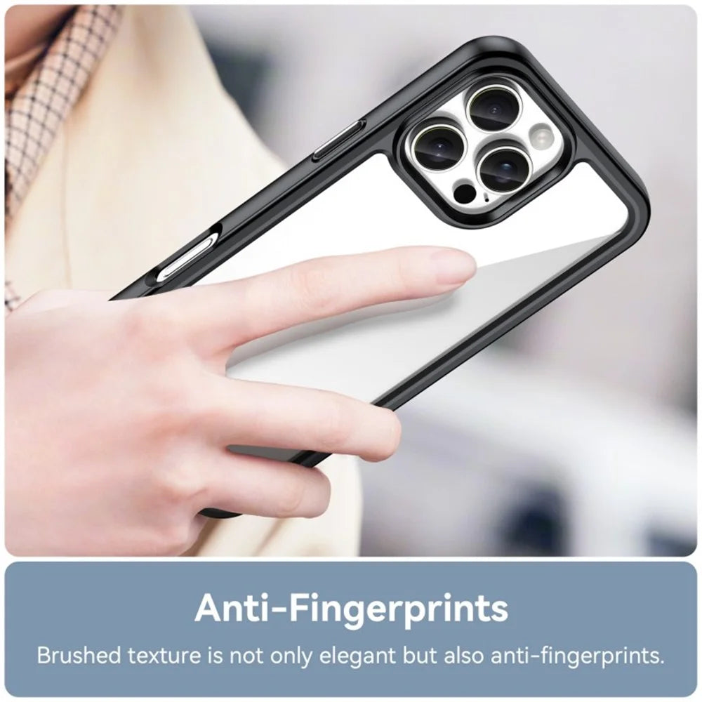WANLONFENG For iPhone 16 Pro Phone Case  XC Series TPU Acrylic Cover with Tempered Glass (Big Lens Hole) - Black - 6