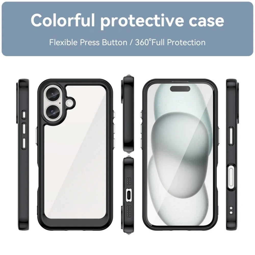 WANLONFENG For iPhone 16 Plus Phone Case  XC Series TPU Acrylic Cover with Tempered Glass (Big Lens Hole) - Black - 3