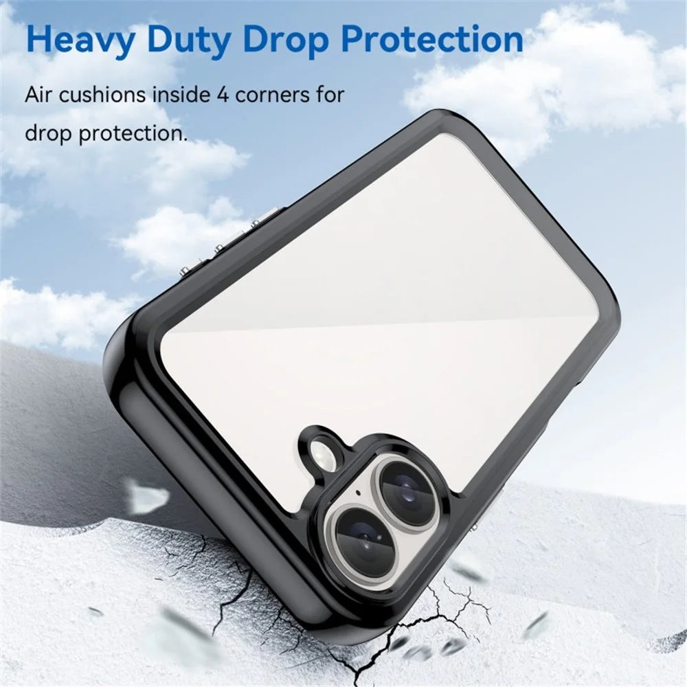 WANLONFENG For iPhone 16 Plus Phone Case  XC Series TPU Acrylic Cover with Tempered Glass (Big Lens Hole) - Black - 4