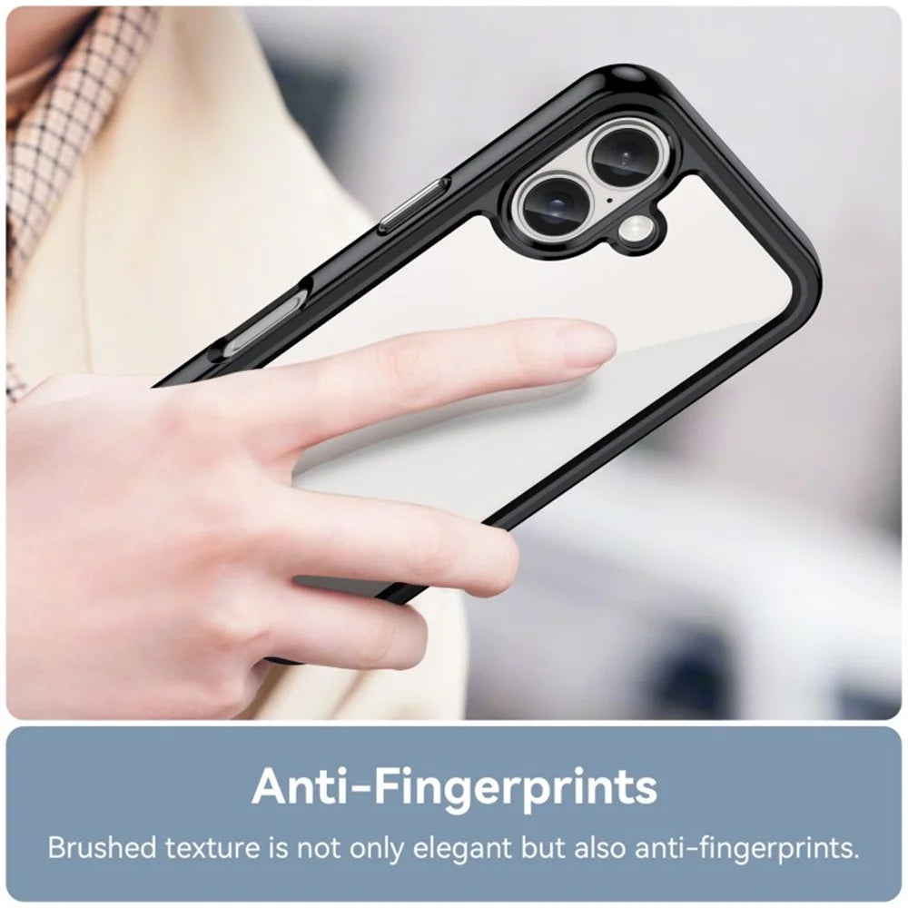 WANLONFENG For iPhone 16 Plus Phone Case  XC Series TPU Acrylic Cover with Tempered Glass (Big Lens Hole) - Black - 6