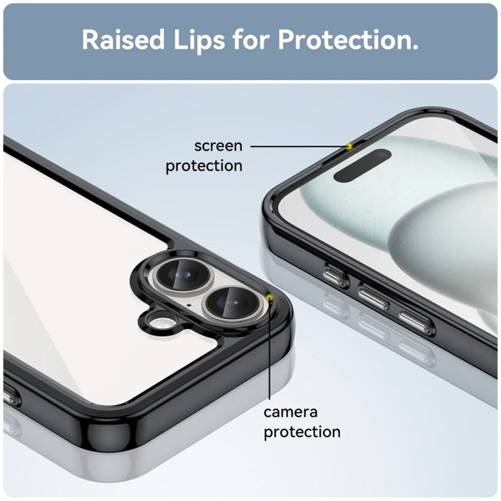 WANLONFENG For iPhone 16 Plus Phone Case  XC Series TPU Acrylic Cover with Tempered Glass (Big Lens Hole) - Black - 7