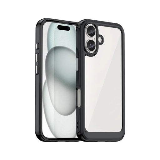 WANLONFENG For iPhone 16 Phone Case  XC Series TPU Acrylic Cover with Tempered Glass (Big Lens Hole) - Black - 2