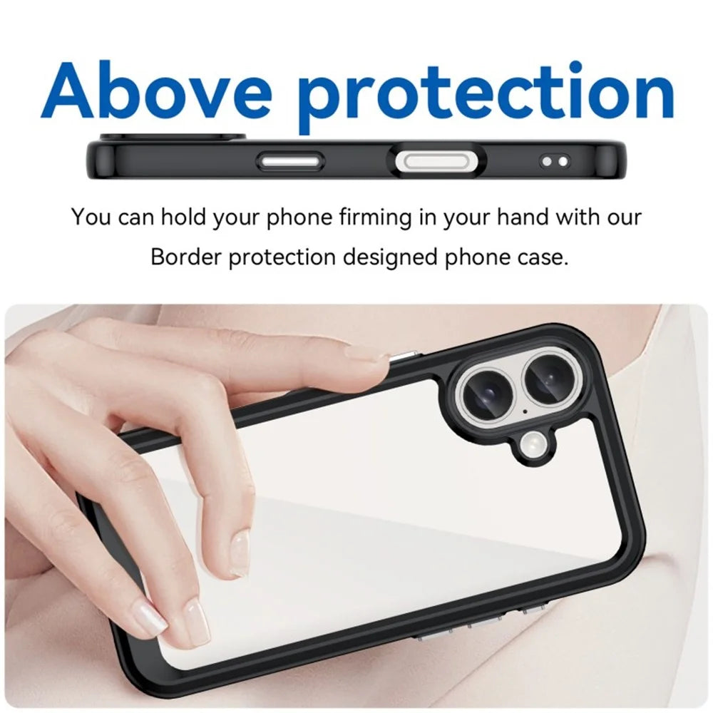 WANLONFENG For iPhone 16 Phone Case  XC Series TPU Acrylic Cover with Tempered Glass (Big Lens Hole) - Black - 5