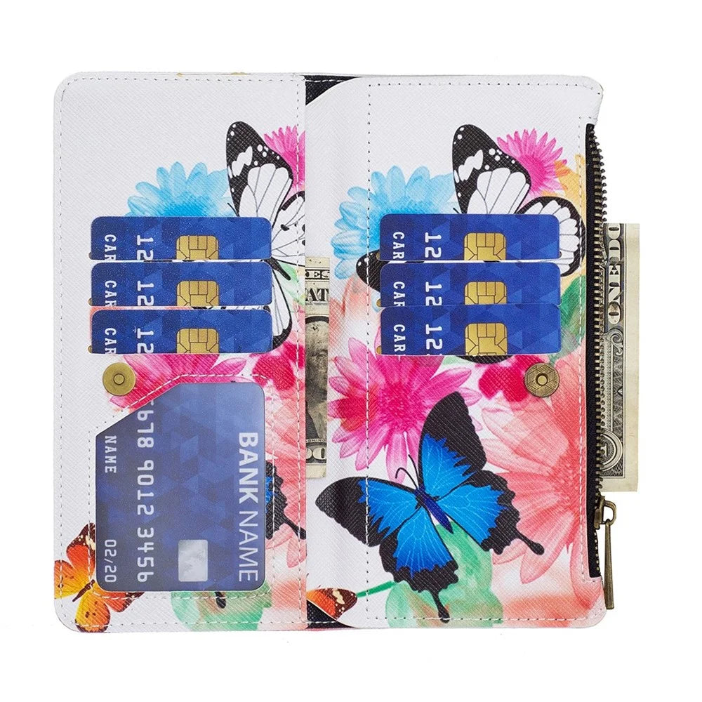 For Samsung Galaxy S23+ Leather Case with Strap Pattern Printing Zipper Wallet Phone Stand Cover - Two Butterflies - 4
