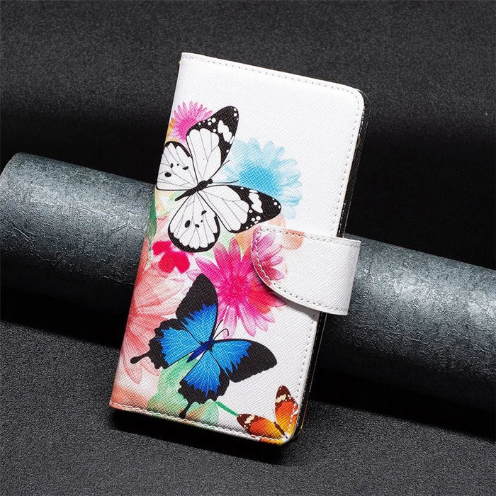 For Samsung Galaxy S23+ Leather Case with Strap Pattern Printing Zipper Wallet Phone Stand Cover - Two Butterflies - 5