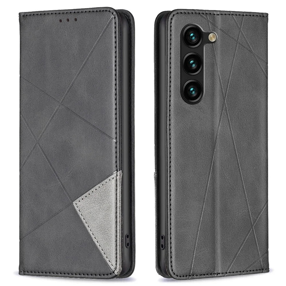 For Samsung Galaxy S23+ Leather Case with Card Holder Imprinting Pattern Phone Stand Cover - Black - 1