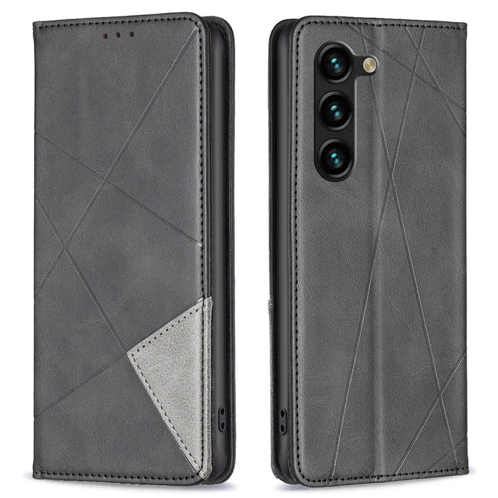 For Samsung Galaxy S23+ Leather Case with Card Holder Imprinting Pattern Phone Stand Cover - Black - 1