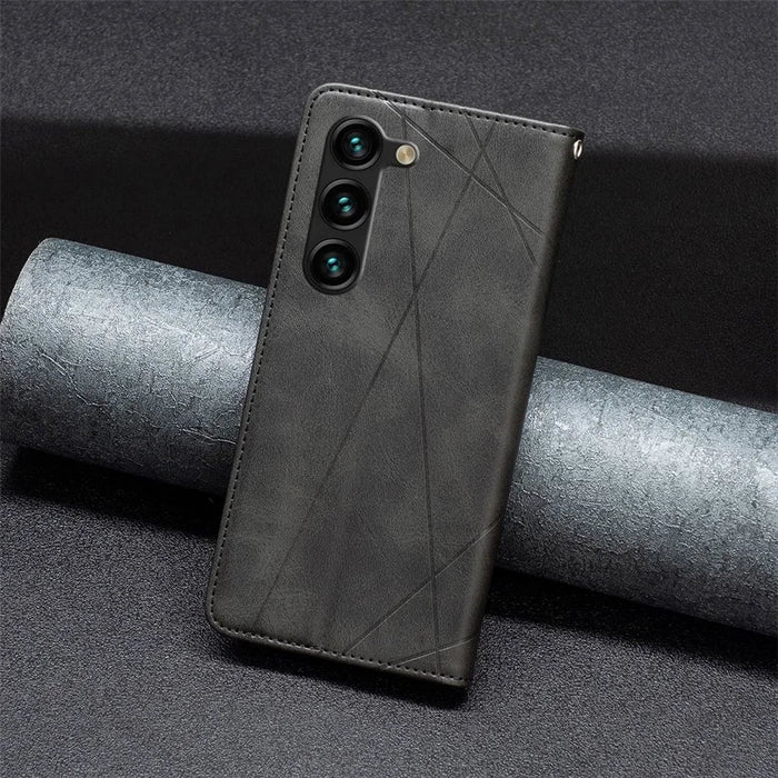 For Samsung Galaxy S23+ Leather Case with Card Holder Imprinting Pattern Phone Stand Cover - Black - 6