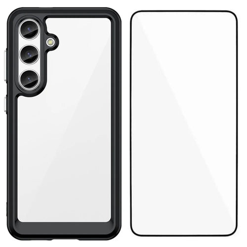 WANLONFENG For Samsung Galaxy S25+ Phone Case  XC Series TPU Acrylic Cover with Tempered Glass (Big Lens Hole) - Black - 1