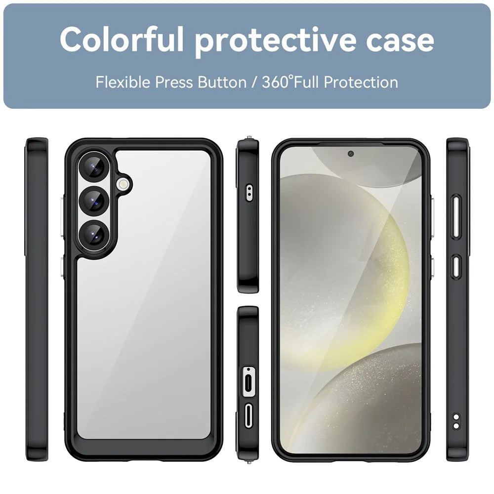 WANLONFENG For Samsung Galaxy S25+ Phone Case  XC Series TPU Acrylic Cover with Tempered Glass (Big Lens Hole) - Black - 3