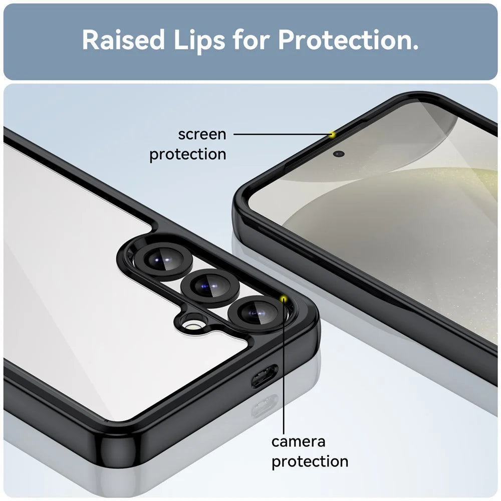 WANLONFENG For Samsung Galaxy S25+ Phone Case  XC Series TPU Acrylic Cover with Tempered Glass (Big Lens Hole) - Black - 7