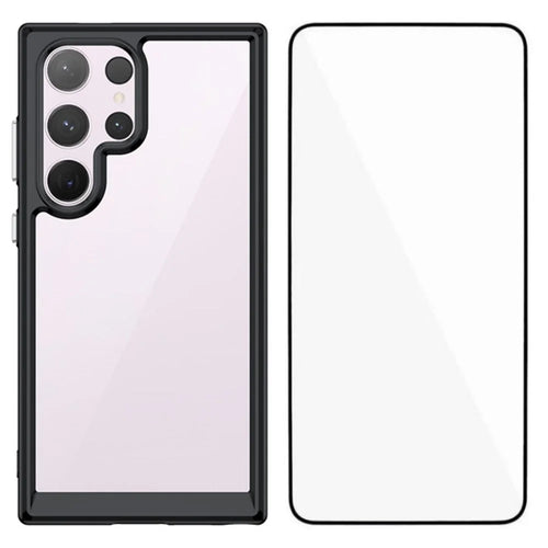 WANLONFENG For Samsung Galaxy S24 Ultra Phone Case  XC Series TPU Acrylic Cover with Tempered Glass (Big Lens Hole) - Black - 1