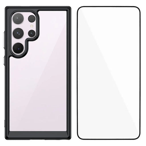 WANLONFENG For Samsung Galaxy S24 Ultra Phone Case  XC Series TPU Acrylic Cover with Tempered Glass (Big Lens Hole) - Black - 1