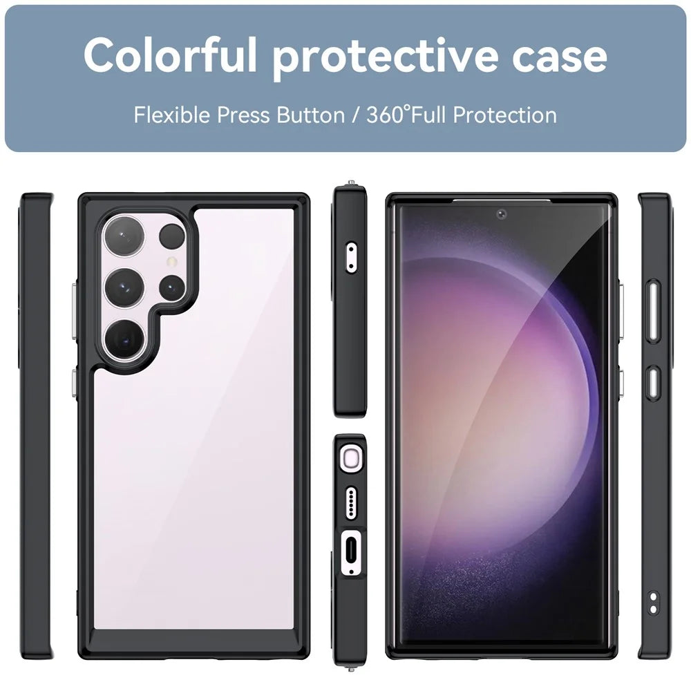 WANLONFENG For Samsung Galaxy S24 Ultra Phone Case  XC Series TPU Acrylic Cover with Tempered Glass (Big Lens Hole) - Black - 3