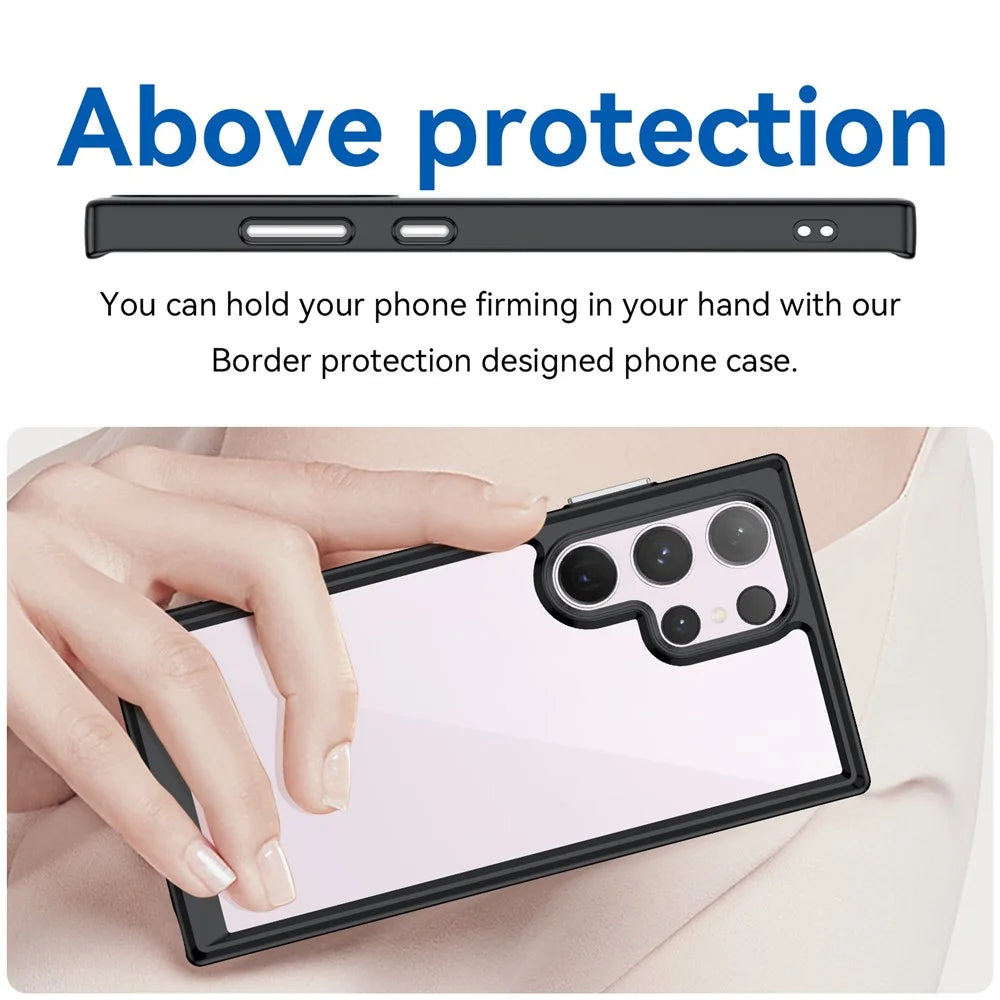 WANLONFENG For Samsung Galaxy S24 Ultra Phone Case  XC Series TPU Acrylic Cover with Tempered Glass (Big Lens Hole) - Black - 5