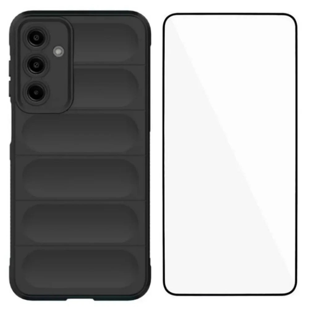 WANLONFENG For Samsung Galaxy A16 4G / Galaxy A16 5G TPU Case  HD Series Anti Slip Phone Cover with Tempered Glass - Black - 1