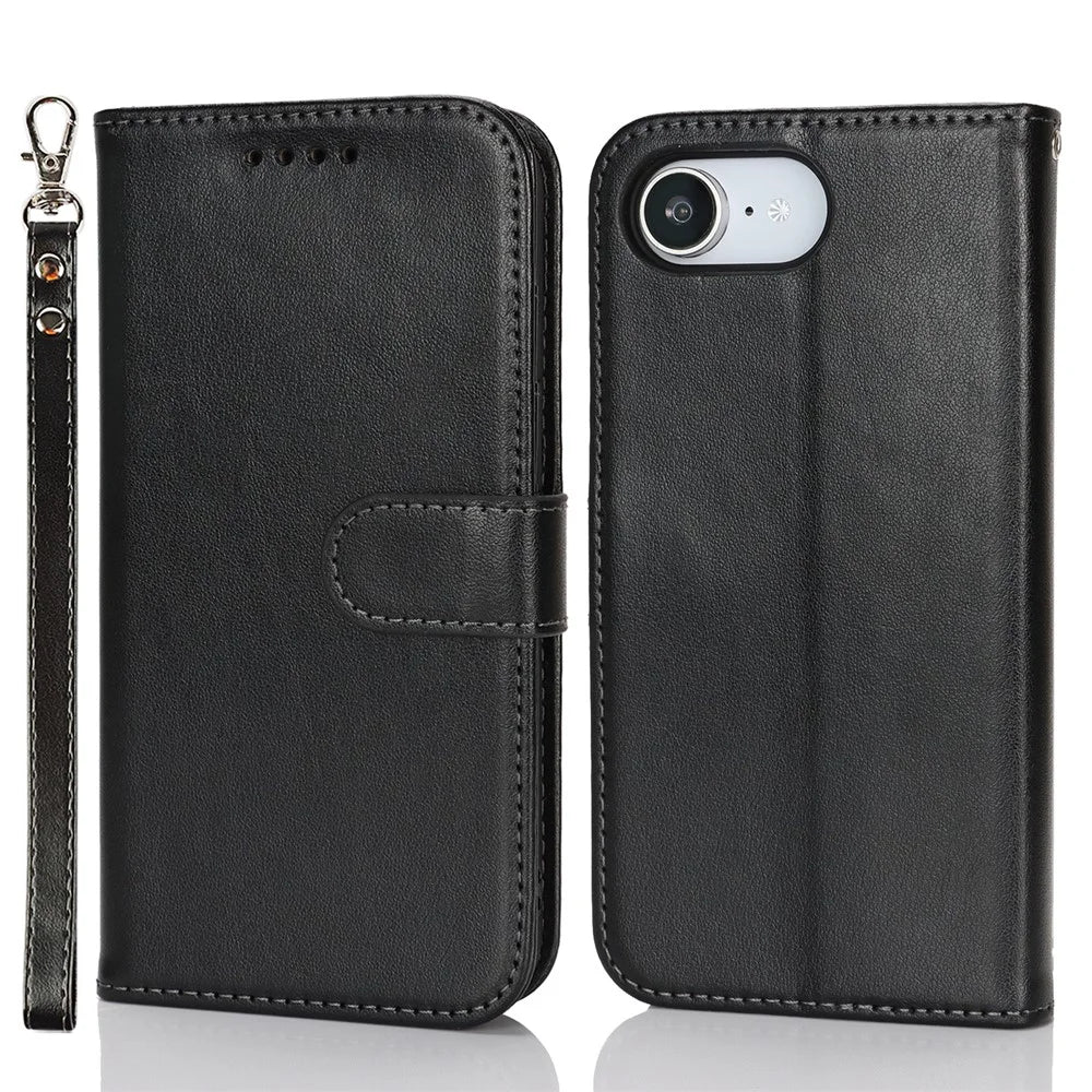 For iPhone 17e / 16e Case R61 Texture Wallet Leather Flip Phone Cover - Black - 1