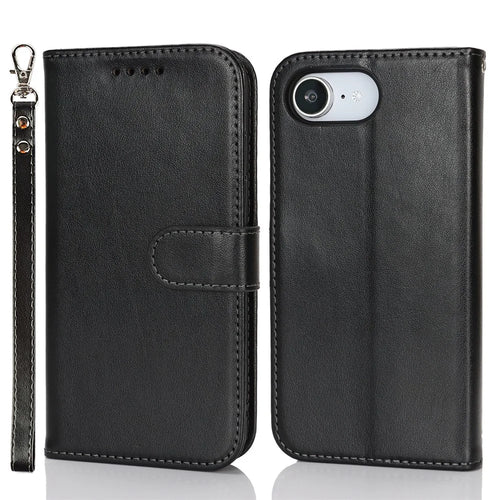 For iPhone 17e / 16e Case R61 Texture Wallet Leather Flip Phone Cover - Black - 1