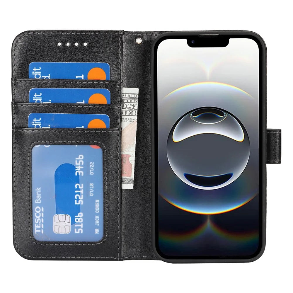 For iPhone 17e / 16e Case R61 Texture Wallet Leather Flip Phone Cover - Black - 2