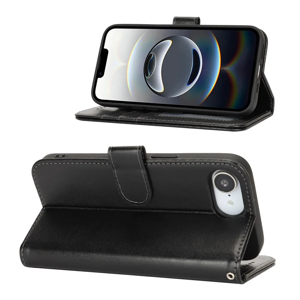 For iPhone 17e / 16e Case R61 Texture Wallet Leather Flip Phone Cover - Black - 3