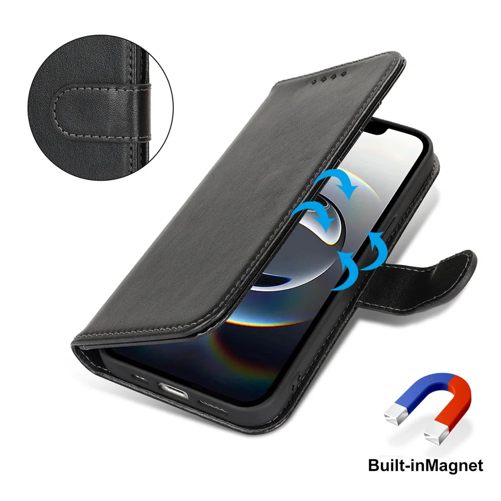 For iPhone 17e / 16e Case R61 Texture Wallet Leather Flip Phone Cover - Black - 4
