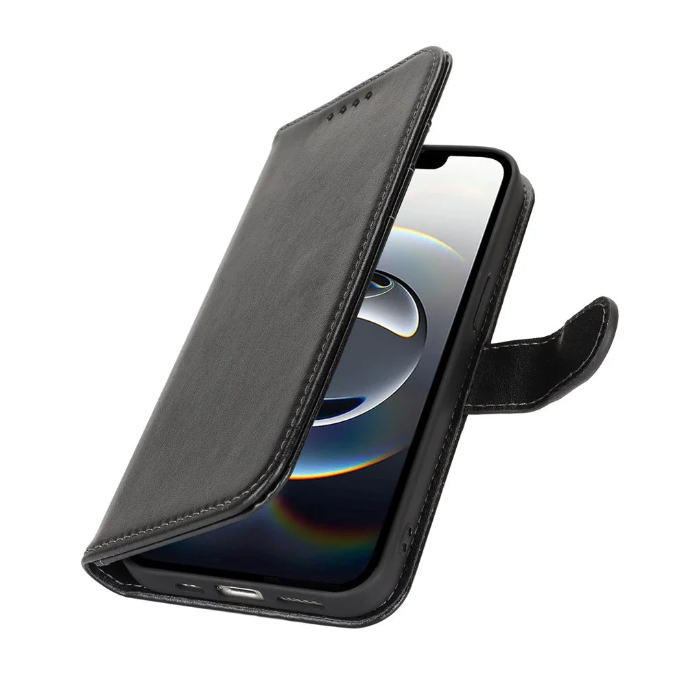 For iPhone 17e / 16e Case R61 Texture Wallet Leather Flip Phone Cover - Black - 6