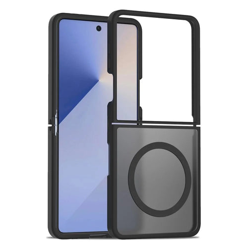 For Samsung Galaxy Z Flip7 5G Magnetic Case TPU Frame Acrylic Back Phone Cover Skin Touch - Black - 1