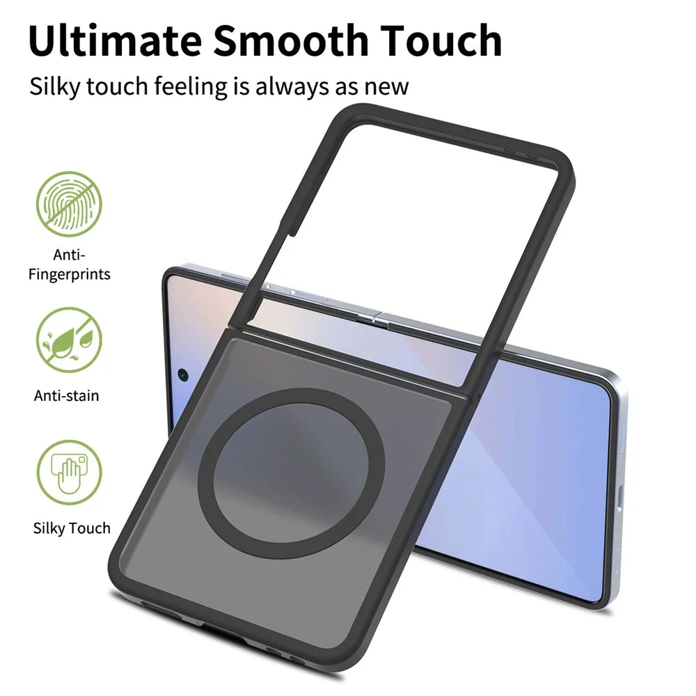 For Samsung Galaxy Z Flip7 5G Magnetic Case TPU Frame Acrylic Back Phone Cover Skin Touch - Black - 2