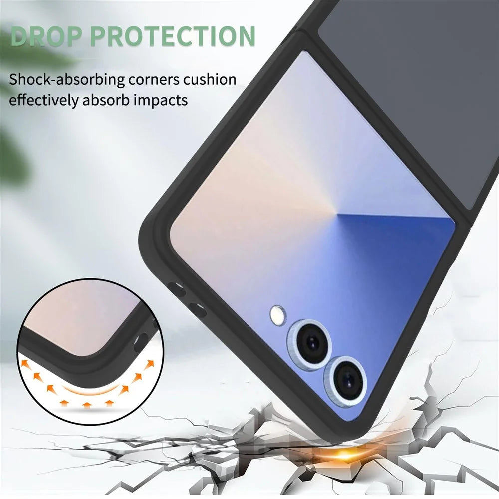 For Samsung Galaxy Z Flip7 5G Magnetic Case TPU Frame Acrylic Back Phone Cover Skin Touch - Black - 3