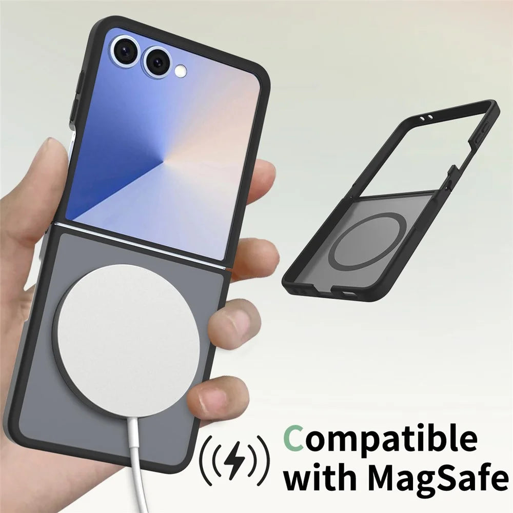 For Samsung Galaxy Z Flip7 5G Magnetic Case TPU Frame Acrylic Back Phone Cover Skin Touch - Black - 4