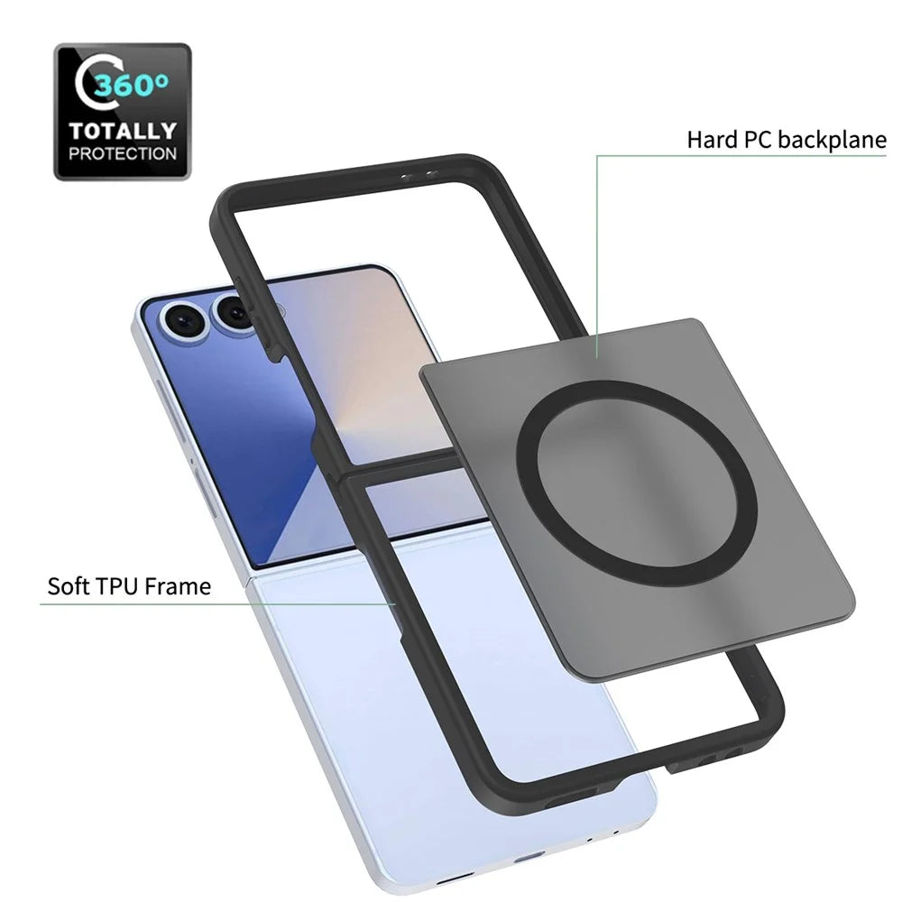 For Samsung Galaxy Z Flip7 5G Magnetic Case TPU Frame Acrylic Back Phone Cover Skin Touch - Black - 5