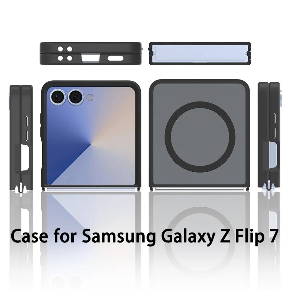 For Samsung Galaxy Z Flip7 5G Magnetic Case TPU Frame Acrylic Back Phone Cover Skin Touch - Black - 6