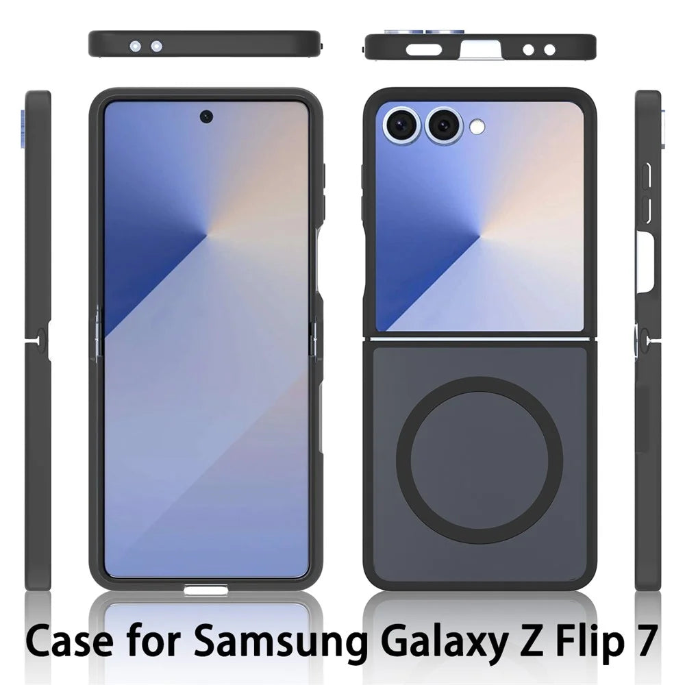 For Samsung Galaxy Z Flip7 5G Magnetic Case TPU Frame Acrylic Back Phone Cover Skin Touch - Black - 7